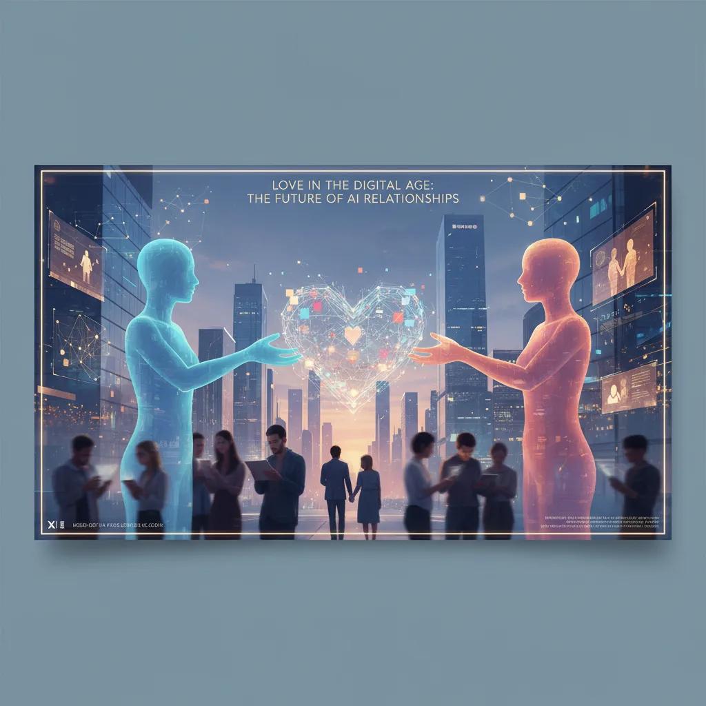 A stylized image depicting a human hand and a robotic hand gently touching, symbolizing connection and companionship in the future of AI relationships.
