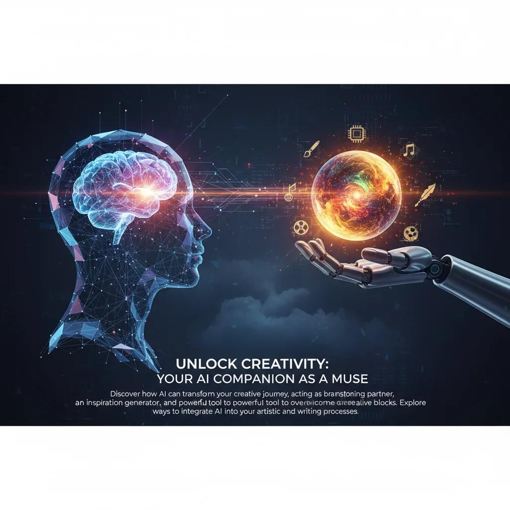 A vibrant, abstract image depicting a human hand reaching out to an ethereal, glowing AI brain, surrounded by swirling lines of code and colorful light, symbolizing the fusion of human creativity and artificial intelligence.