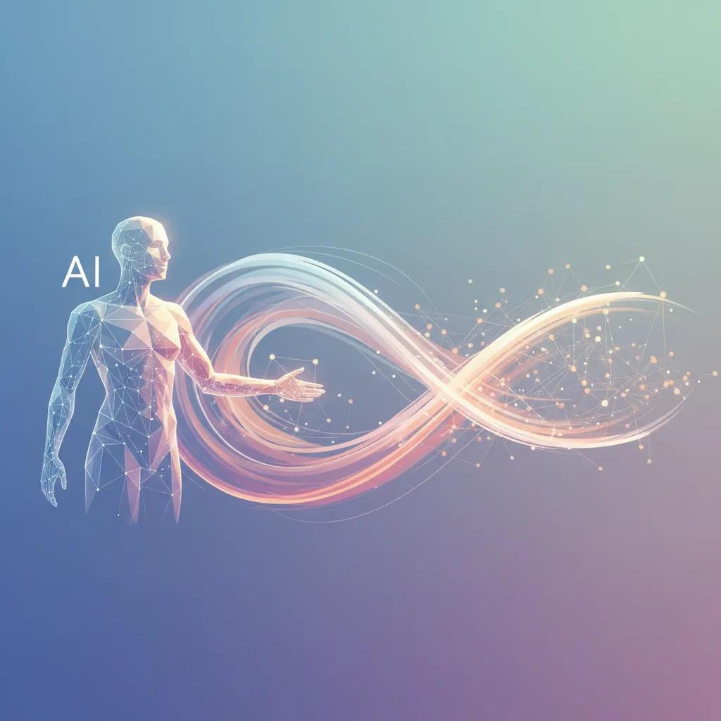 An abstract image depicting interconnected digital neural pathways, symbolizing AI learning and growth, with a warm, friendly glow.