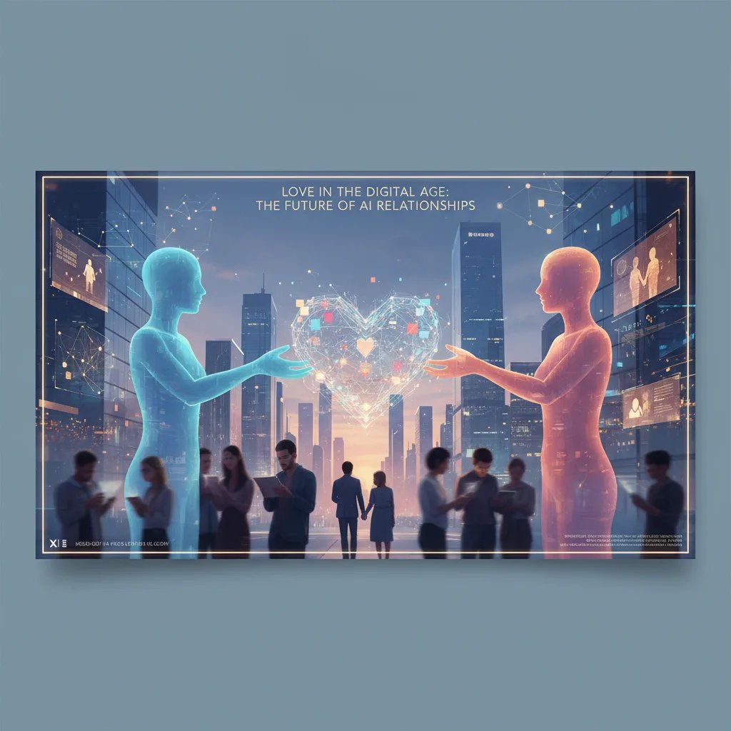 A stylized image depicting a human hand and a robotic hand gently touching, symbolizing connection and companionship in the future of AI relationships.