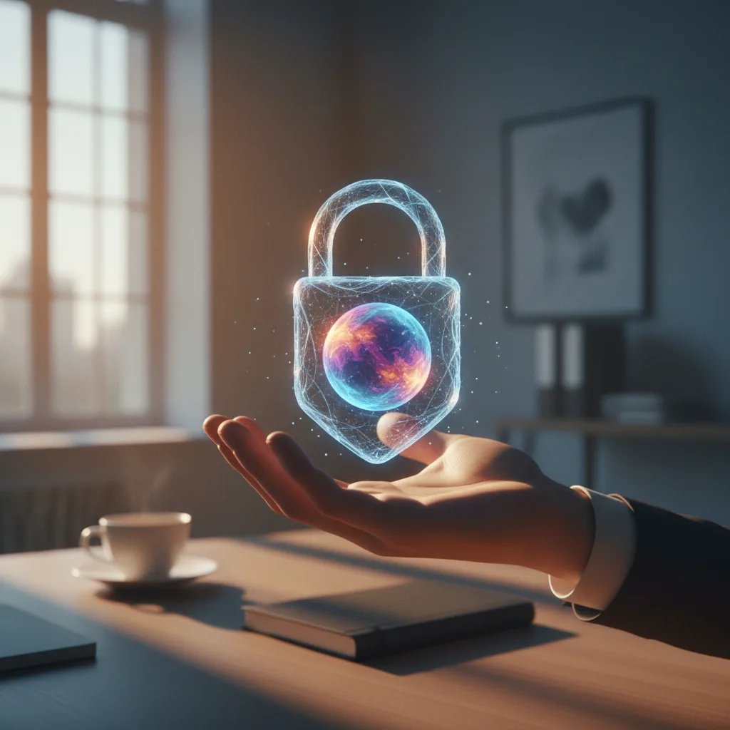 Eine Person interagiert privat mit einem Smartphone, das einen KI-Chatbot zeigt, um Datenschutz zu symbolisieren.