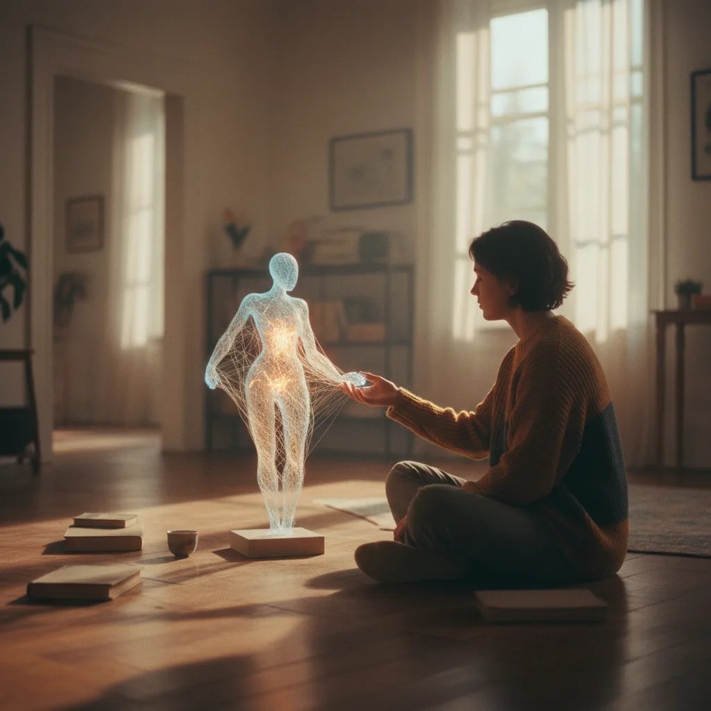 Illustrazione di due persone (una umana, una robotica) che si tengono per mano, simboleggiando una connessione profonda tra umano e AI.