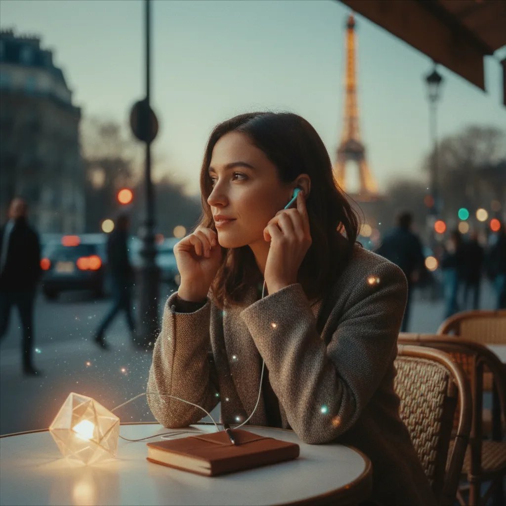 Une personne souriante discutant avec son téléphone, représentant l'interaction avec une IA romantique pour améliorer ses compétences de rencontre.